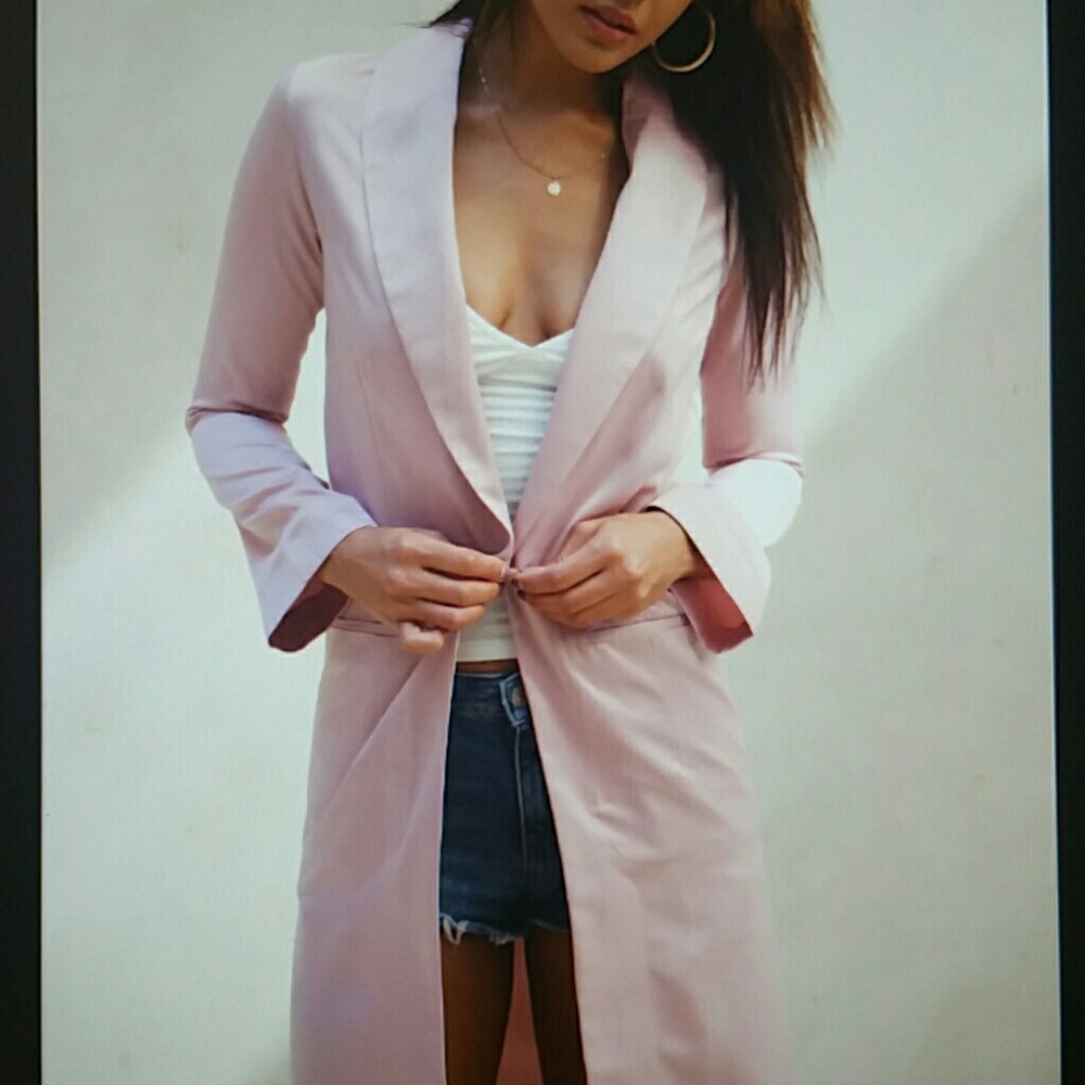 Pink satin long blazer coat - Picture 3 of 8
